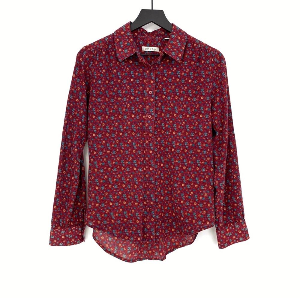 ORVIS Casual Long Sleeve Button Up Shirt Red Blue Orange S